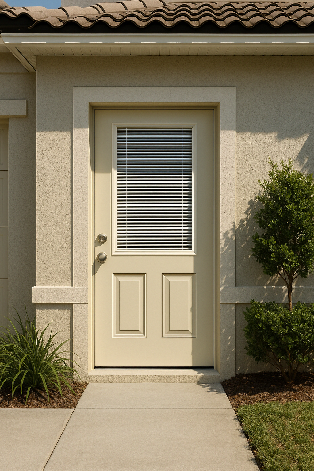 Impact Windows & Doors Tampa - 3/4 Lite 2 Panel Flush - Blinds Raise/Tilt No Grid