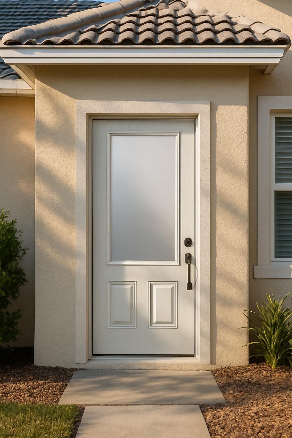Impact Windows & Doors Tampa - 3/4 Lite 2 Panel Flush - Satin Etch