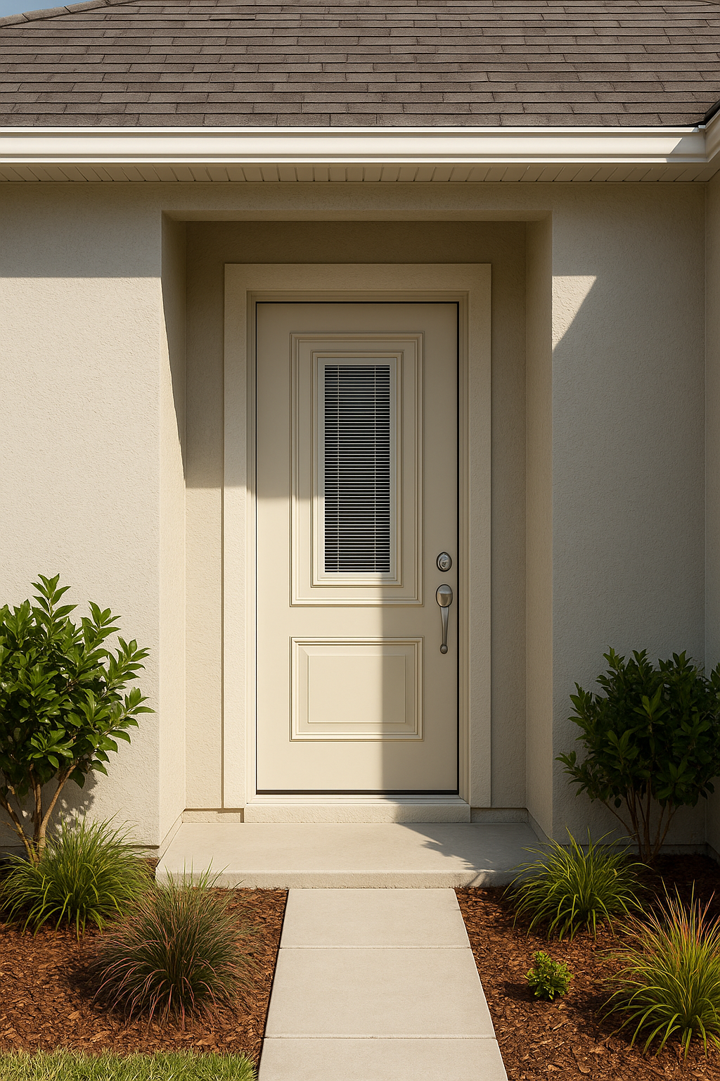 Impact Windows & Doors Tampa - Center Lite 2 Panel 3/4 Top - Blinds Raise/Tilt No Grid