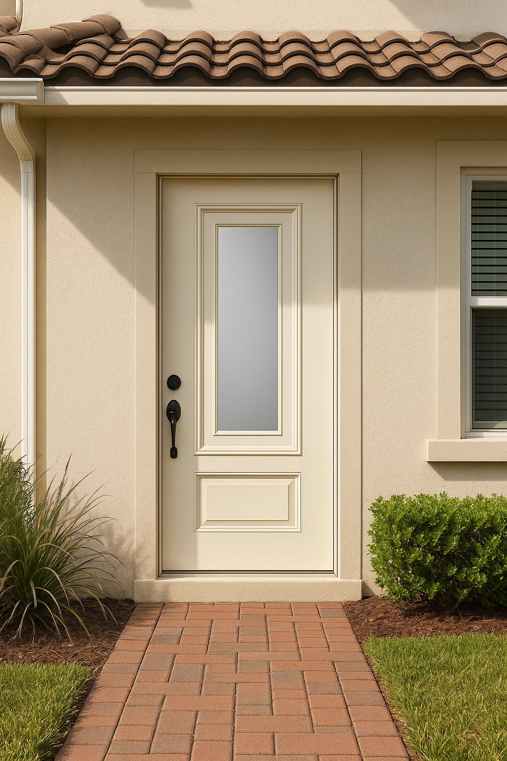 Impact Windows & Doors Tampa - Center Lite 2 Panel 3/4 Top - Satin Etch