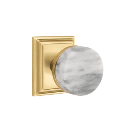 Conical Stem with Marble Handle and Wilshire Rosette – Satin Brass White Marble product image