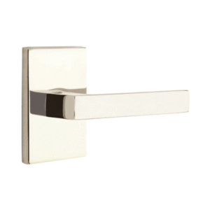 Dumont Lever with Modern Rectangular Rosette in Polished Nickel Lifetime Finish featuring sleek rectangular design and polished surface