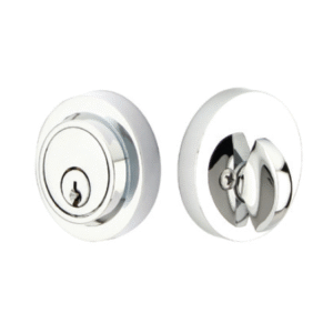 Modern Deadbolt in Polished Chrome finish with round rosette and key cylinder