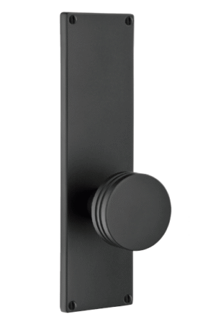Modern Non-Keyed Sideplate with Bern Knob in Flat Black finish featuring rectangular backplate and circular knob design