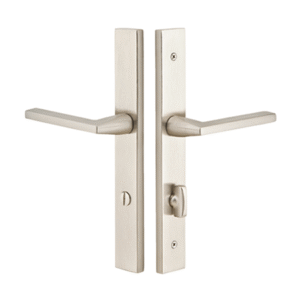 Modern Rectangular 1½ inch x 11 inch Thumbturn Privacy Set with Helios Levers in Satin Nickel finish featuring long rectangular backplate and minimalist lever design