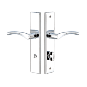 Modern Rectangular 2 inch x 10 inch Thumbturn Privacy Set with Triton Levers in Polished Chrome finish featuring rectangular backplate and curved lever design