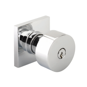 Round Key In Knob with Square Rosette in Polished Chrome finish featuring modern round knob design